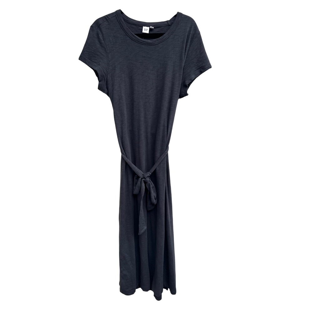 Gap Belted T-Shirt Midi Dress Medium Carburetor Charcoal Grey Tie Waist‎ Cotton